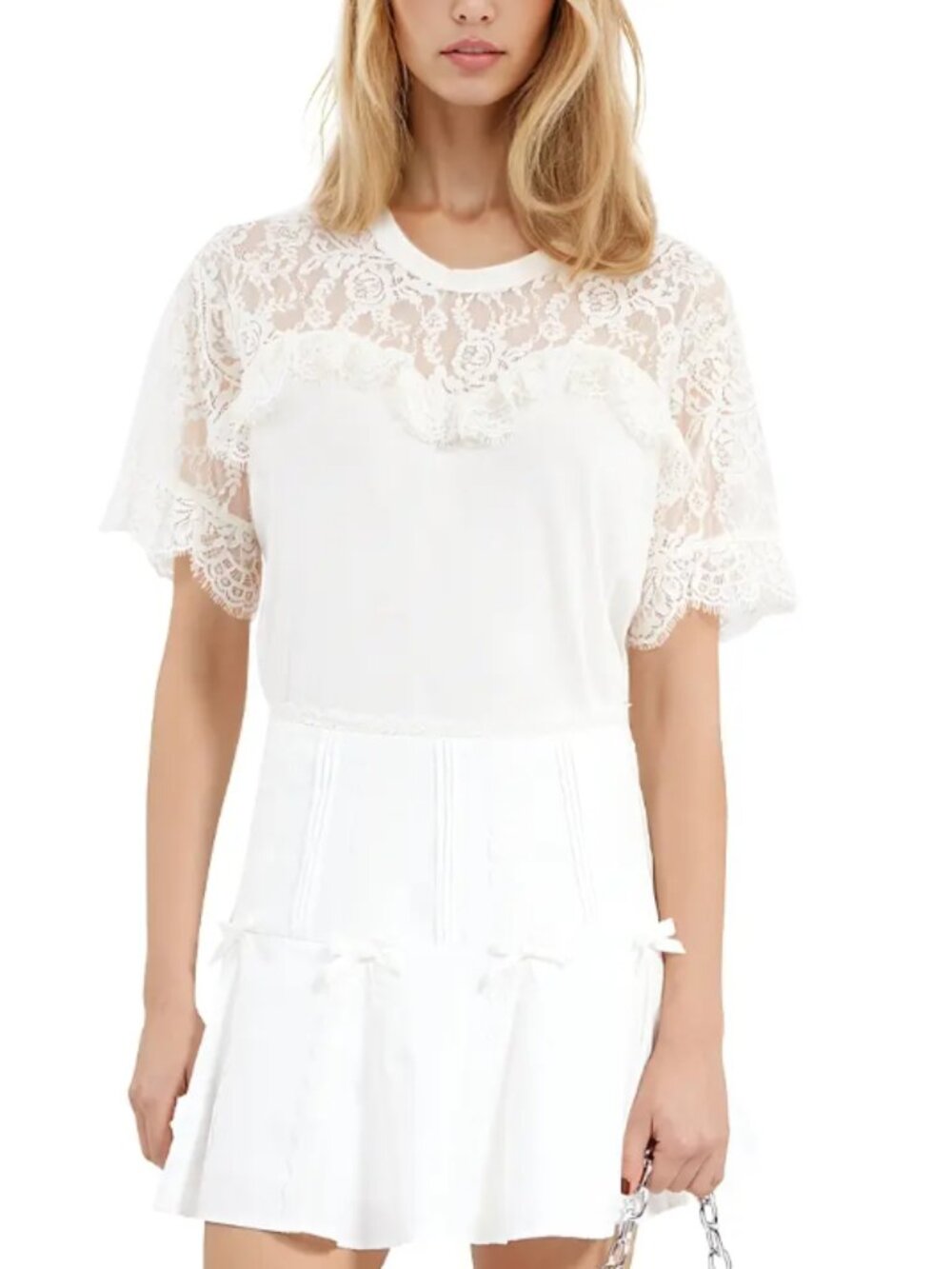 The Kooples Women's Lace Detail Tee Ecru FTSC30009K 1/S MSRP $180 NWT
